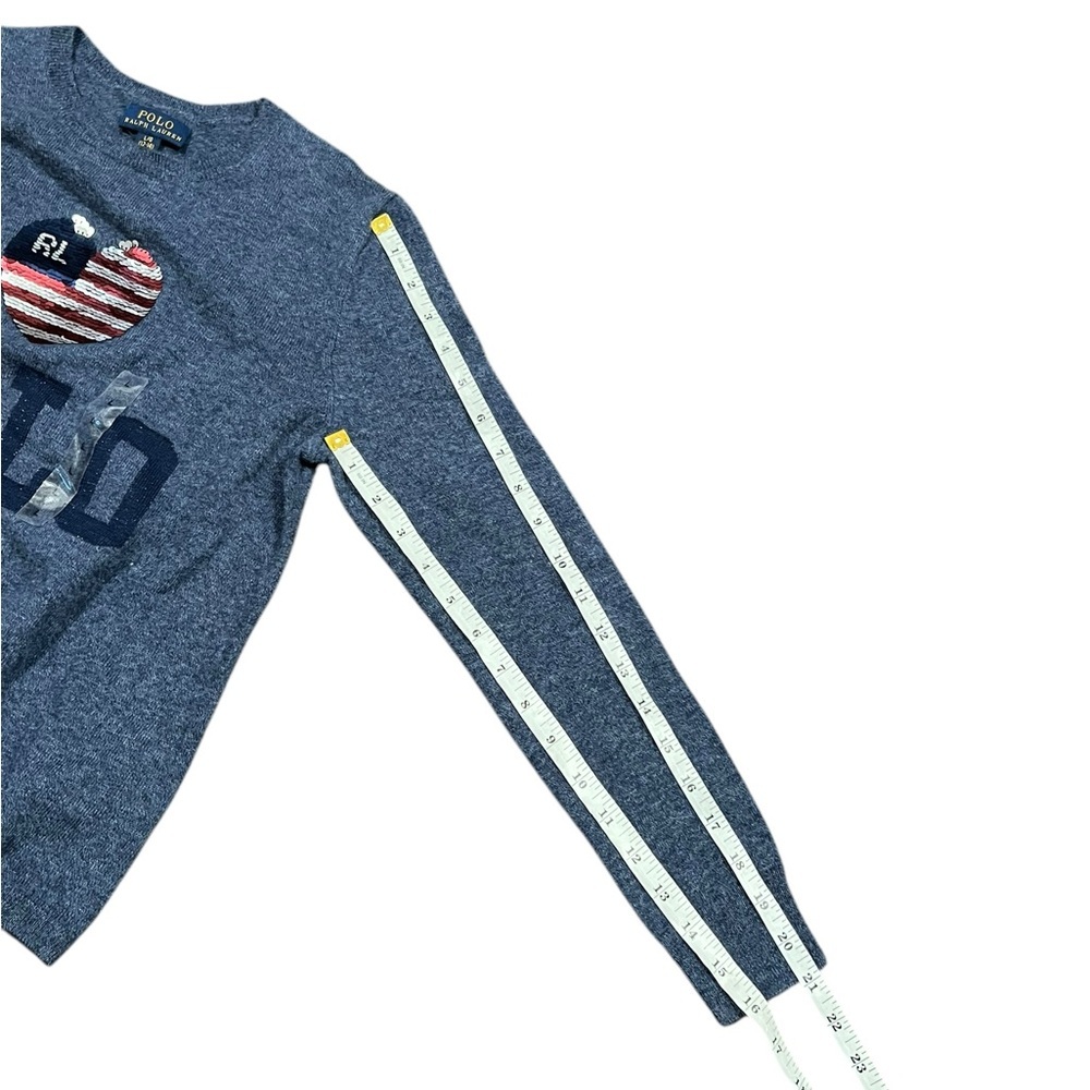 Polo Ralph Lauren Sweater Girls Blue I Heart USA flag Polo Pullover Size L 12-14 - Picture 5 of 11
